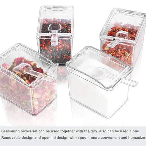 Set of 4 Kitchen Seasoning Storage Boxes - Organization and Freshness