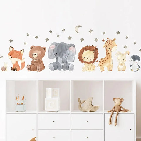 Autocolantes de Parede com Design Fofo de Animais - Decoração Encantadora para o Quarto das Crianças