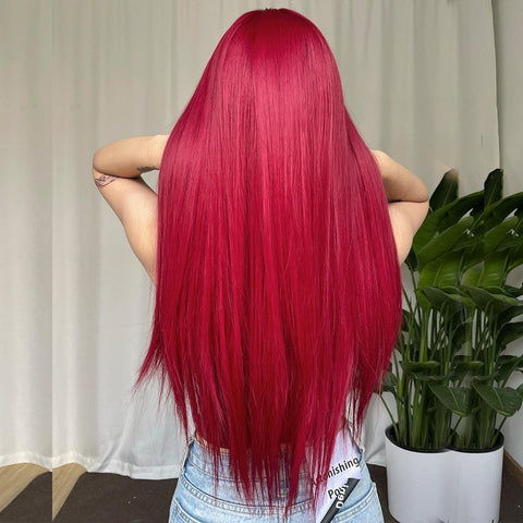 Perucas Sintéticas Cabelo Longo Liso com Franja resistente ao calor - Esplendor