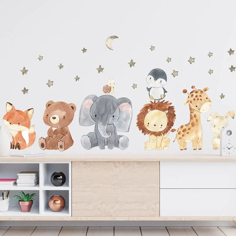 Autocolantes de Parede com Design Fofo de Animais - Decoração Encantadora para o Quarto das Crianças