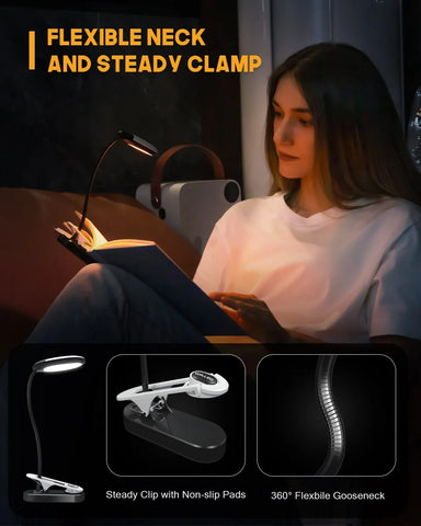 Mini LED for Reading with 3 Colors and 5 Rechargeable Brightness Levels - Flexible Lighting