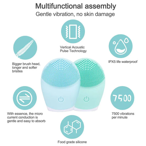 Silicone Facial Cleansing Brush - Deep Cleansing with Sonic Vibration to Reveal Your Natural Beauty