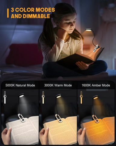 Mini LED for Reading with 3 Colors and 5 Rechargeable Brightness Levels - Flexible Lighting