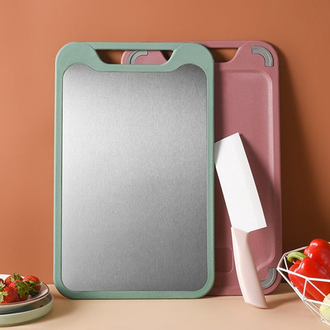 Double Sided Cutting Board in Stainless Steel and Plastic - Perfect for All Your Needs