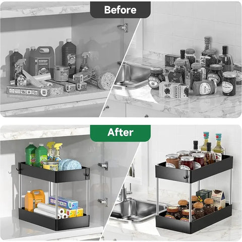 2-Tier Organizer for Bathroom and Kitchen - The Multifunctional Solution to Keep Your Home Organized!