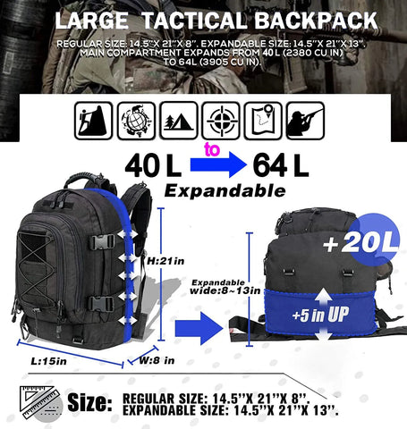 Mochila Tática de Grande Capacidade 64L para Aventuras ao Ar Livre - Leve o Seu Equipamento com Estilo e Conforto